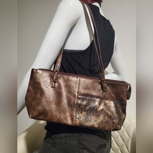 Braciano Distressed Metallic Leather Purse 🌿 Shiny Brown Shoulder Bag Florals